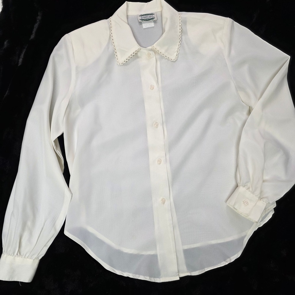 Separate Issue Sheer Blouse Women Medium Cream‎ Scalloped Lace Vintage Style GUC